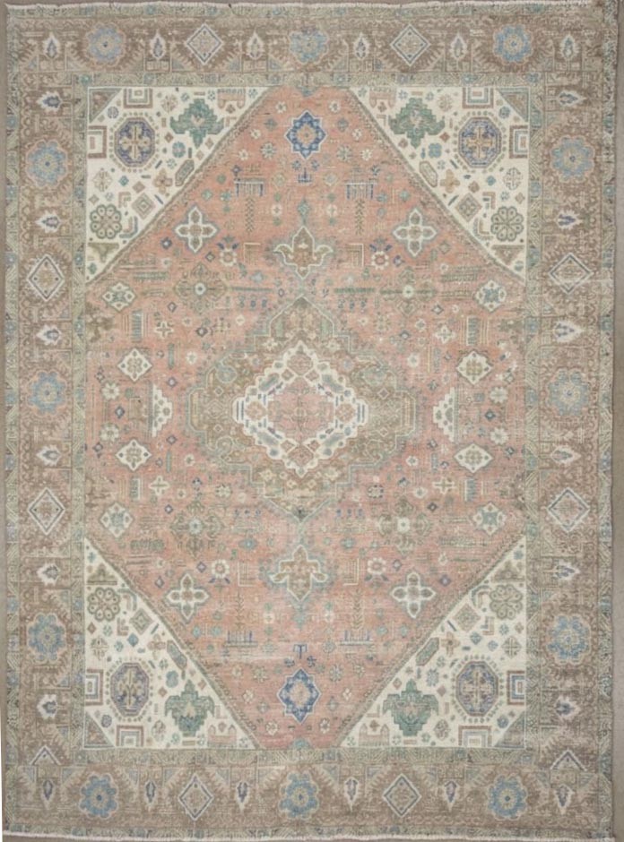 Handmade Distressed Floral Oriental Wool Rug Semi Antique Large Carpet 9x12 Ft gallery