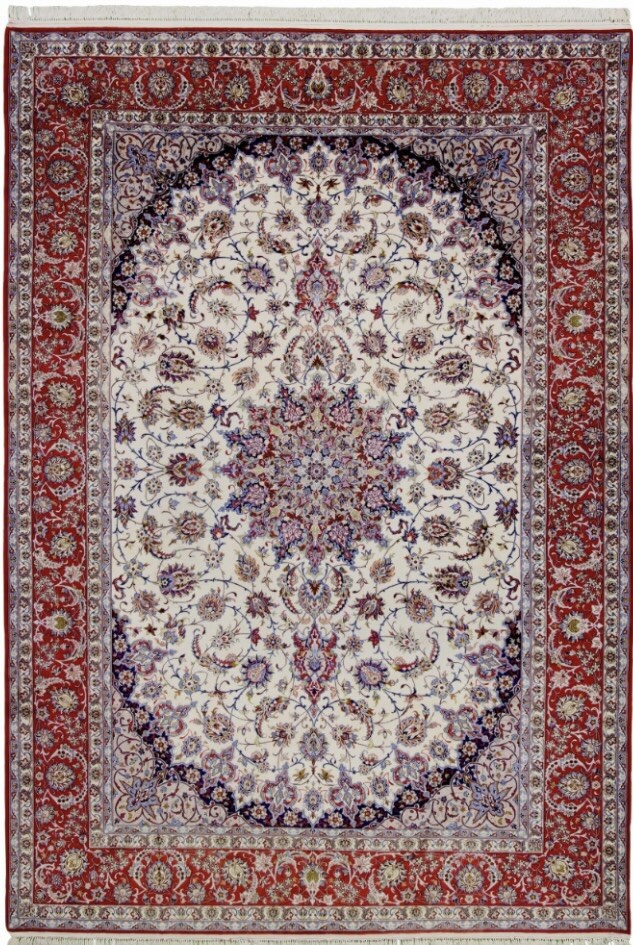 8.4 X 11 Auth Isfahann Area Rug Oriental Ivory Knotted Wool & Silk Pile A+ gallery