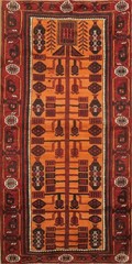 Tribal Orange 7 ft Runner Rug with Symmetrical Layout Handmade Wool Carpet 3×7