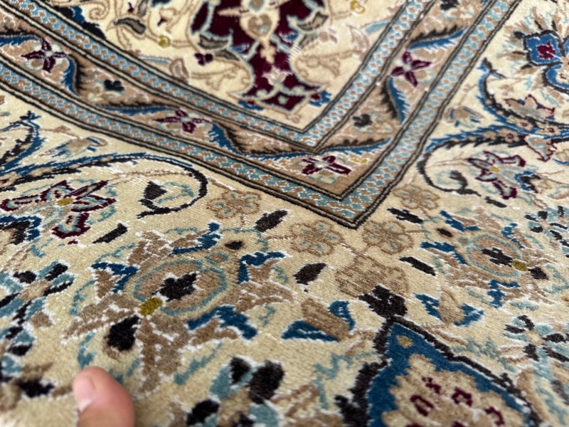 ANTIQUE IVORY ORIENTAL RUG 7x12 HANDKNOTTED vintage blue fine big real handmade gallery