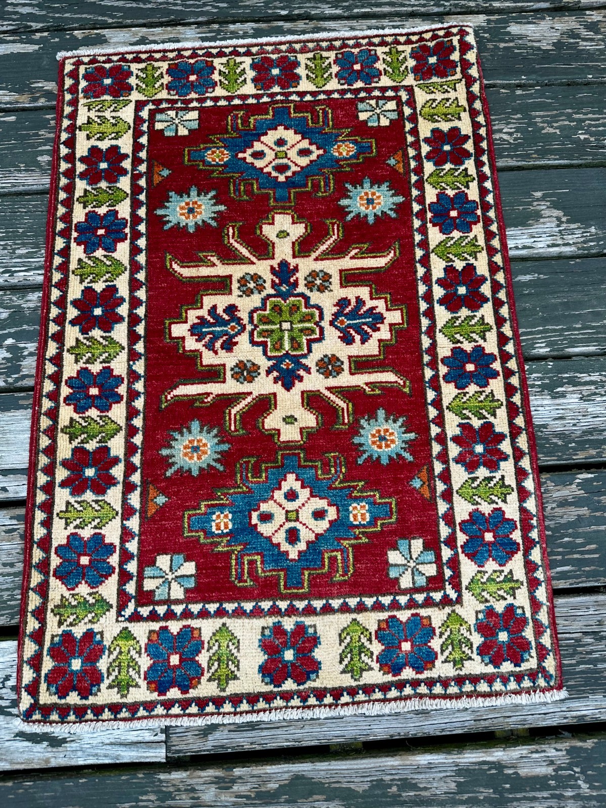 New Handmade Colorful Afghan Kazakh Small Accent Rug, 2'x3' gallery