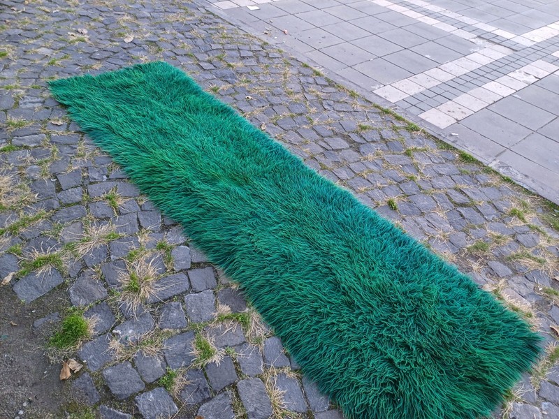 Green Tulu Vintage Runner Rug 75 x 267 cm Shaggy Handmade Rug 2.46 x 8.76 ft gallery