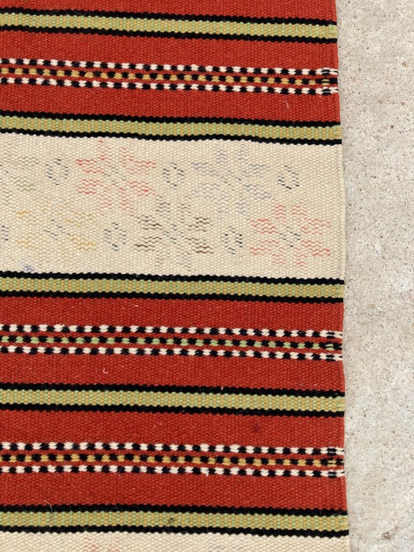 Vintage Traditional Handmade European Strip Flat Wool Kilim Floor Rug 117x62 cm gallery