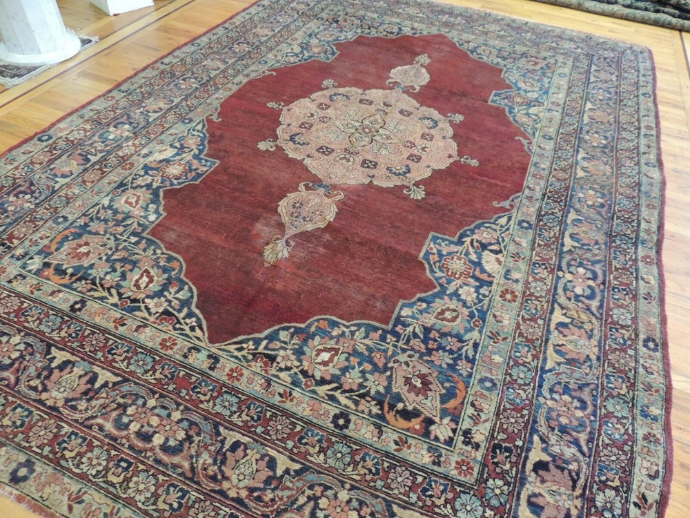 Antique 8x10 8x12 9x12 Kermaan Oriental Area Rug Red Navy Blue Pink medallion