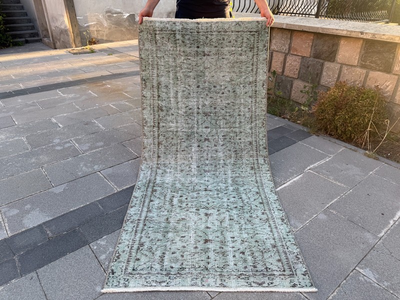 Vintage Distressed Turkish Rug 3x6.4 Ft Sage Green Wool Area Rug Handmade gallery