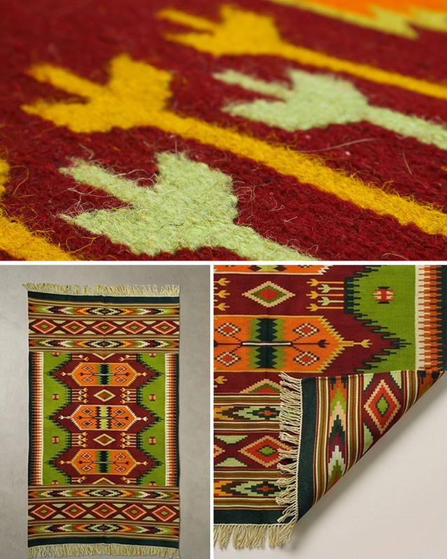 Romanian Oltenian Kilim Rug Handwoven 100% Wool Geometric Olive Green 1970s 8x6f gallery