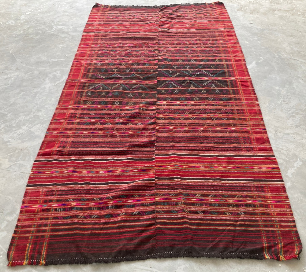 Vintage Traditional Handmade Turkmen Nomadic Wool Kilim Floor Rug 256x135cm