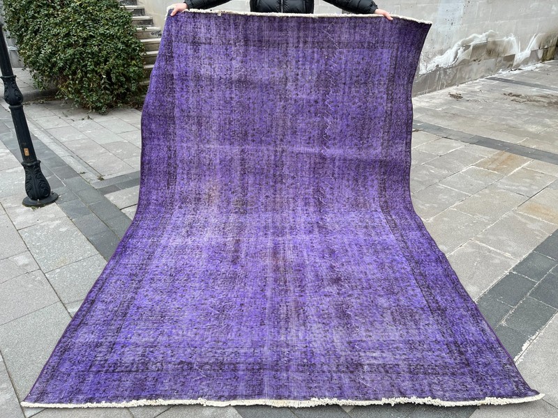 Overdyed 6.3x9.4 ft Vintage Turkish Rug – Vibrant Purple Oushak Carpet gallery