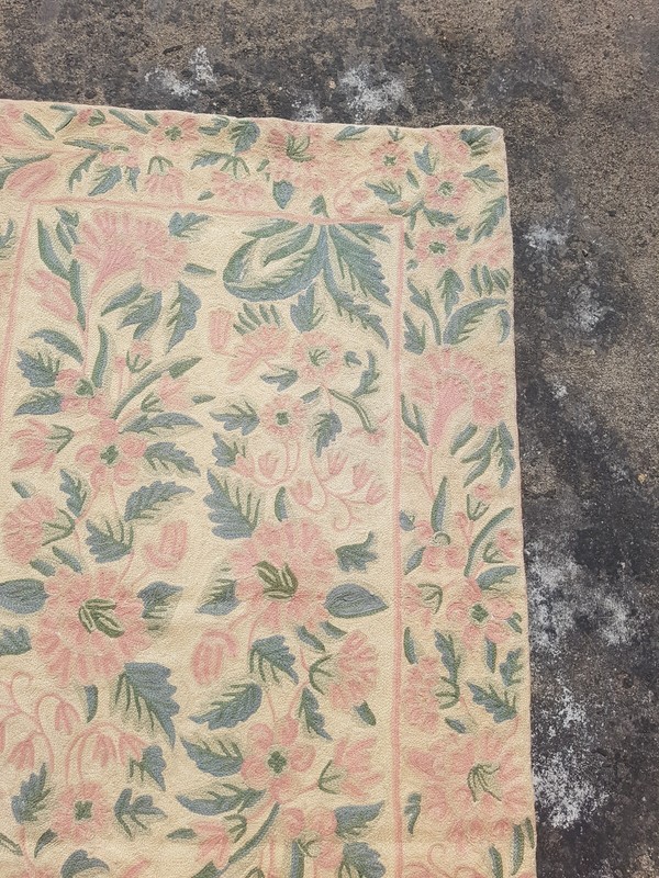 Vintage Traditional Handmade Kashmiri Chain Stitch Crewel Wool Rug 136x82 cm gallery