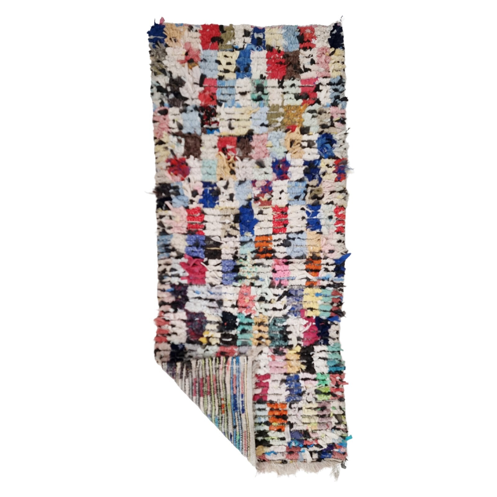 Moroccan Handmade Vintage Rug 2'7x6'3 Berber Checkered Funky Cotton Tribal Rug gallery