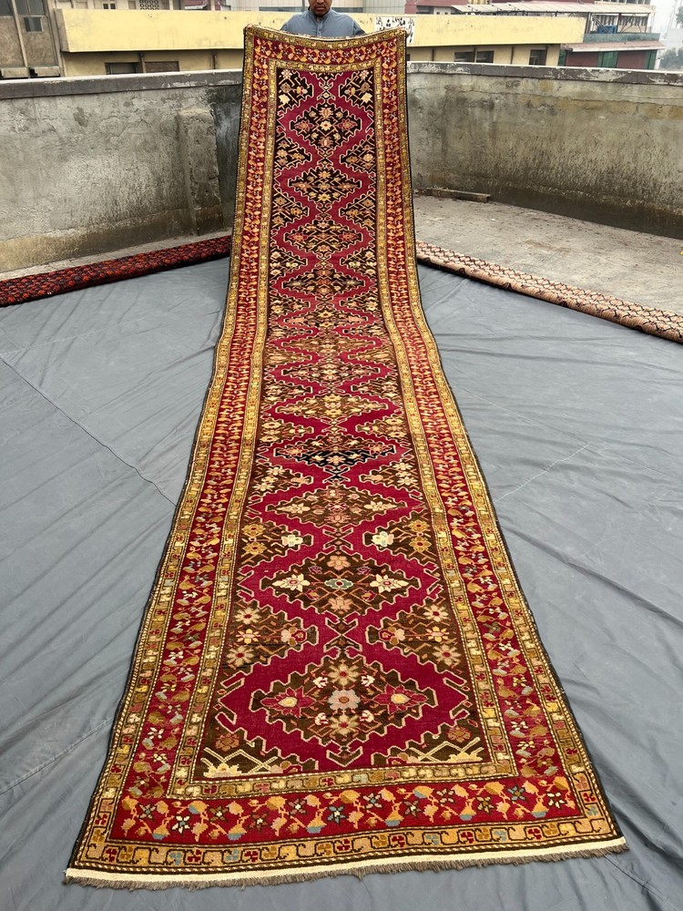3x16 Vintage Caucasian Kazak Soft Wool Runner Rug | Geometric entryway Rug