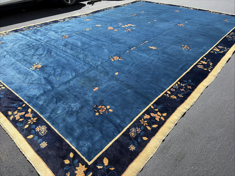Auth: 19th C Antique Chinese Rug Shimmering Wool Beauty Blue 13x20 gallery