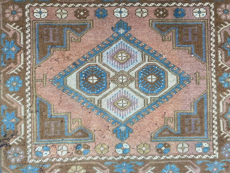 2.1x2.6ft Vintage Turkish Rug Small Handwoven Wool Geometric Medallion Anatolian gallery