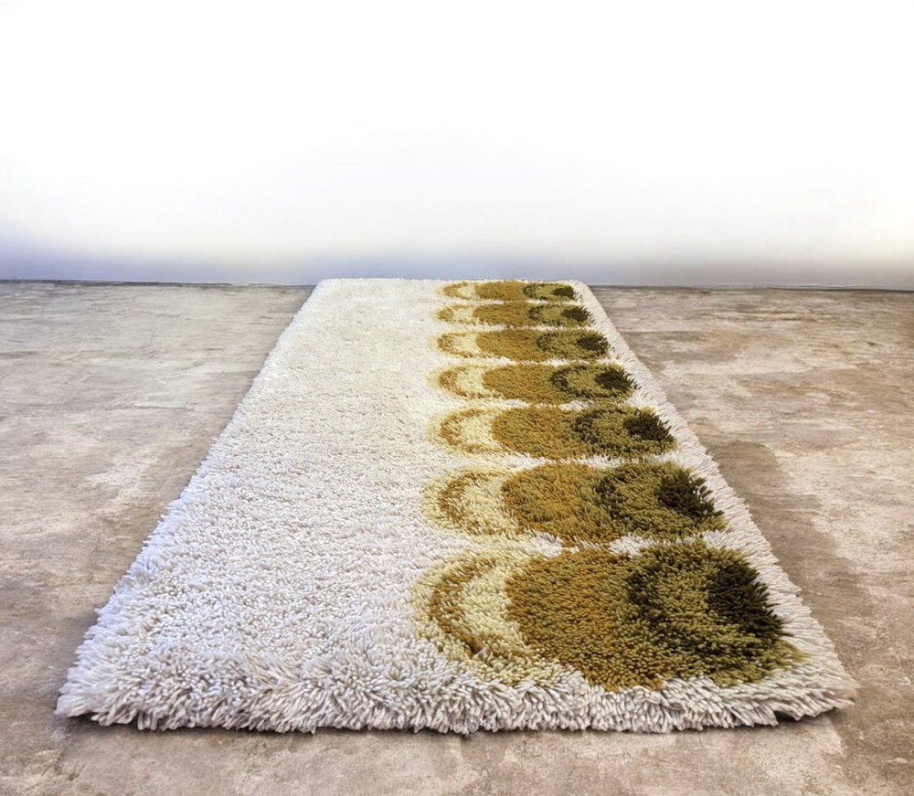 Vintage 1970’s Danish Scandinavian Wool Rya Shag Rug 55”x27”