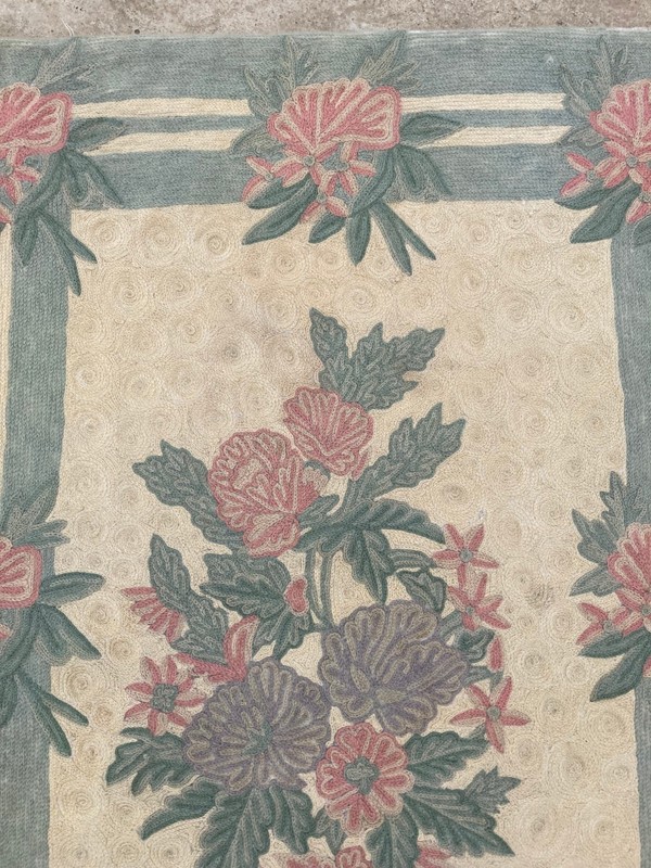 Vintage Handmade Kashmiri Floral Wool Chain Stitch Rug 98x59 cm gallery