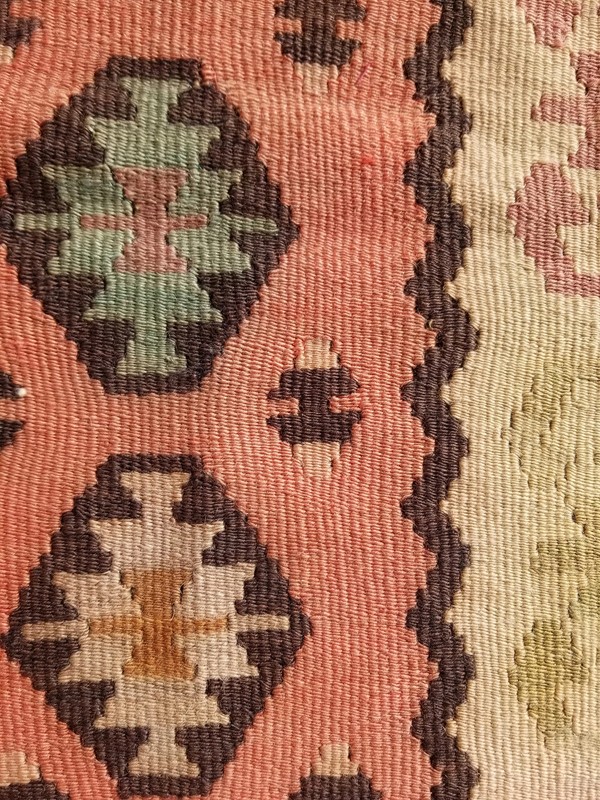 Distressed Vintage Traditional Handmade Turkish Wool Multicolor Kilim 3.4x2.0ft gallery