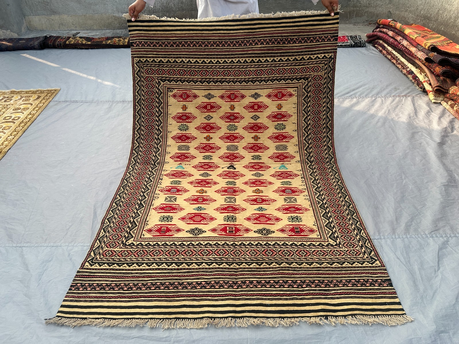 4x6 ft Vintage Afghan Sumak Kilim Rug Handmade Geometric Tribal Area Kitchen Rug gallery