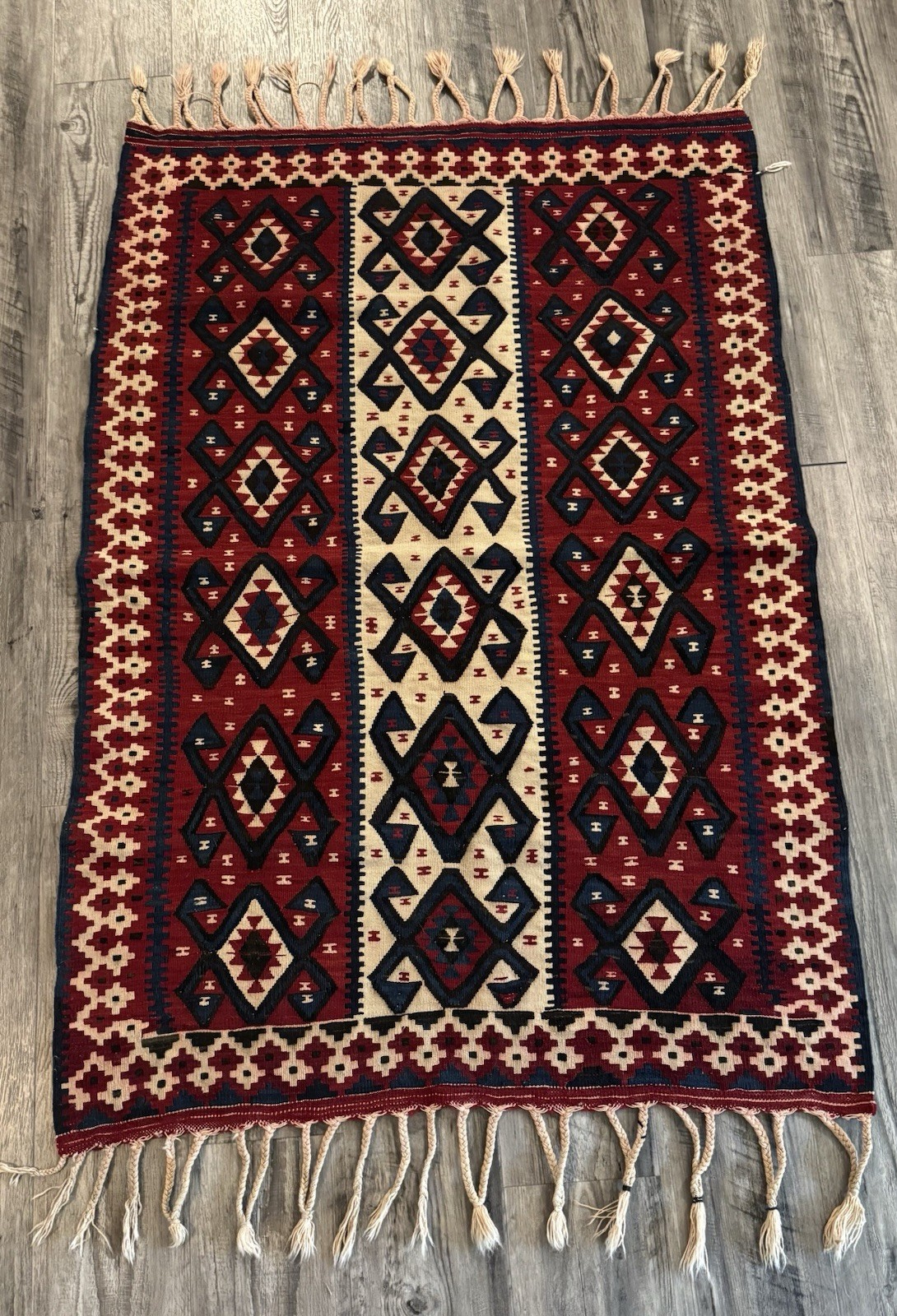 Vintage Turkish Kilim Rug Boho Van Kilim Flat Weave Approx 40”x60” gallery
