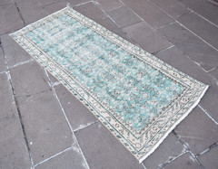 Vintage Turkish Rug 32” x 77” Muted Dye Oushak Rug Hand-knotted Wool Rug