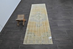 Vintage Turkish Runner Rug 3x8ft Wool Anatolian Handmade Hallway Oushak YELLOW