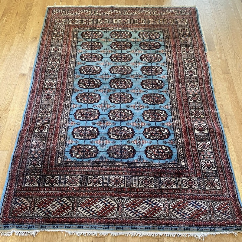 Vintage Rug 4' 3 x 6' Blue Hand Knotted Oriental Rug Bokhara gallery