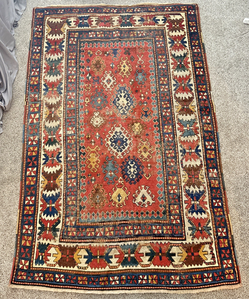 Hand-Knotted Caucasian Kazak Tribal Rug Karabagh Region 1920's Wool 89x57 w/COA