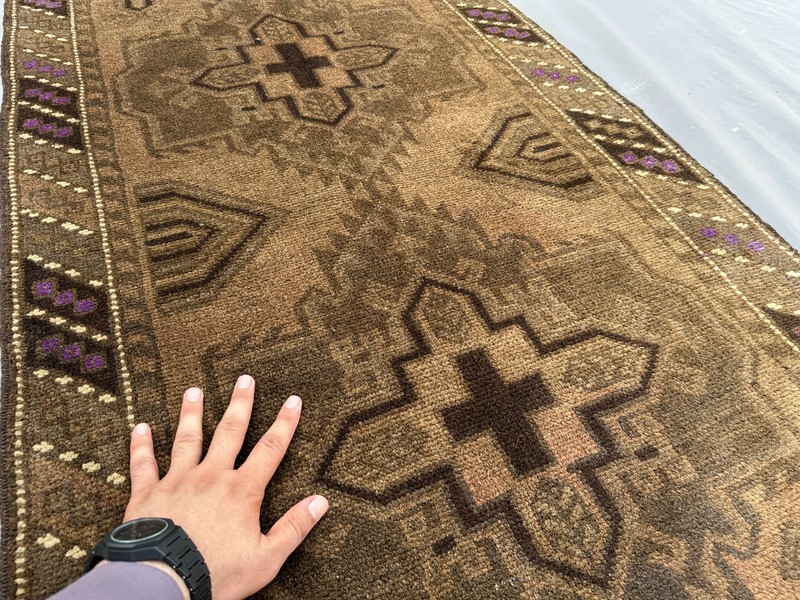 2'9 x 4'10 ft Vintage Afghan Hand-Knotted Wool Rug Tribal Geometric Brown Rug gallery