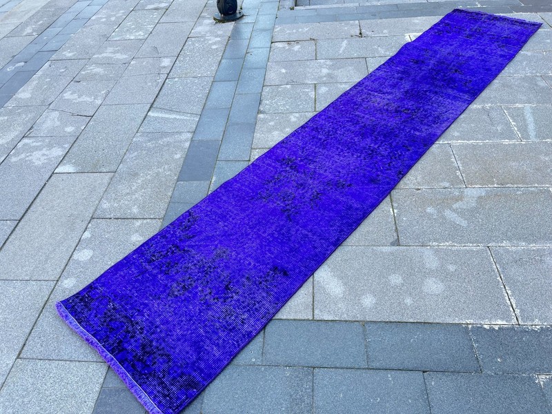 Overdyed 2x10.2 ft Vintage Turkish Runner Rug – Vibrant Purple Skinny Runner gallery
