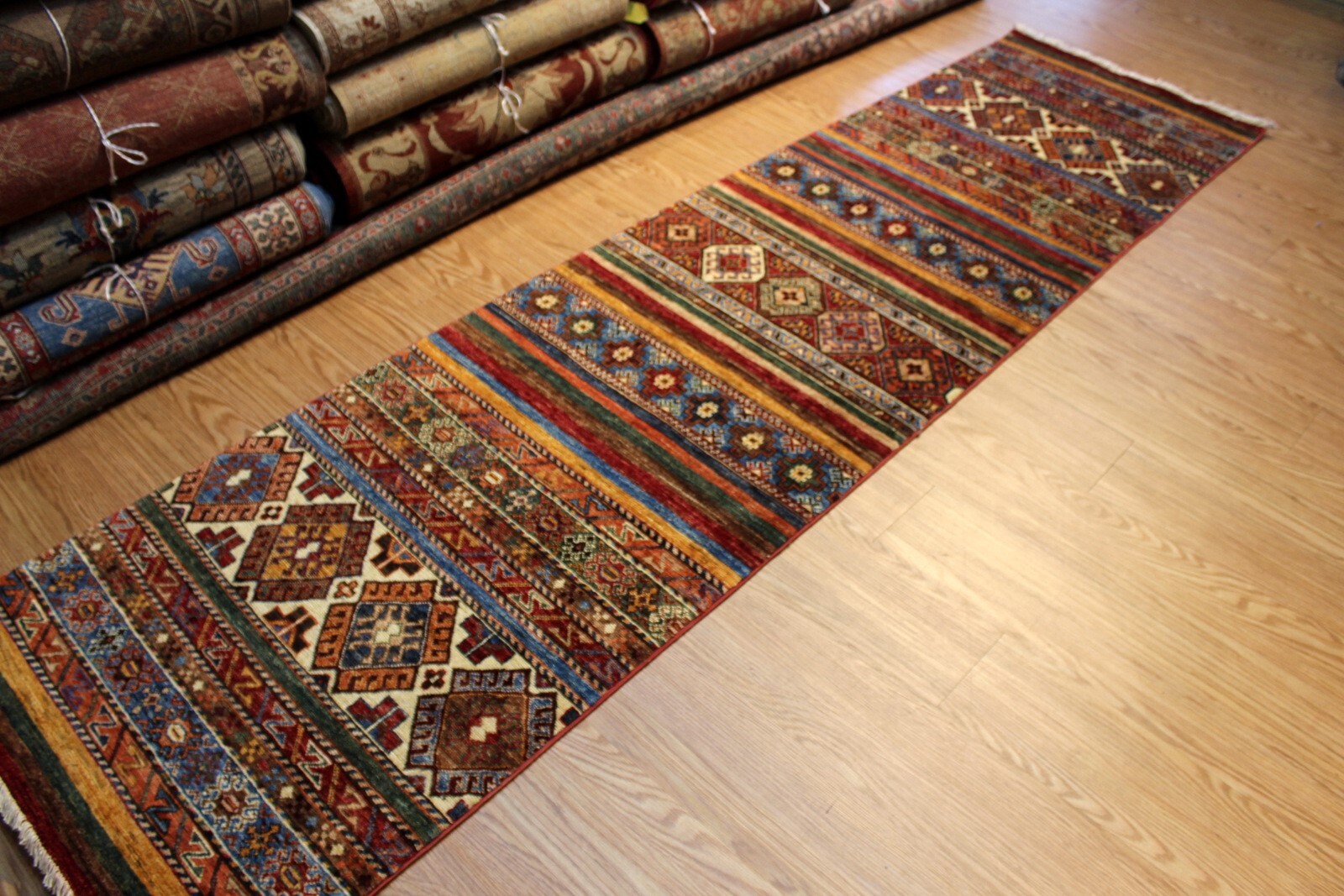 TOP QUALITY HANDMADE 2'7" X 10' HALL RUNNER JEWEL COLORS VEGETABLE DYES WOOL RUG gallery