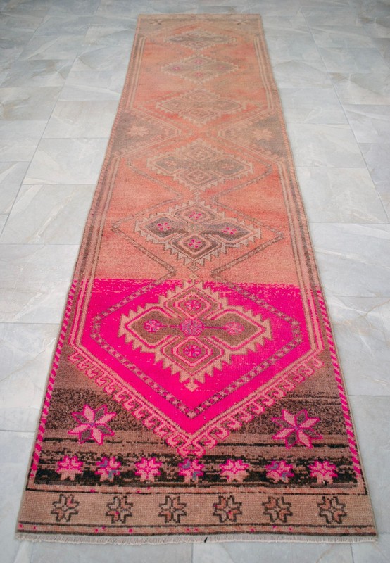 3x11 Runner Rug Turkish Hand-knotted Hallway Rug HOT PINK Kitchen Decor Bed Side gallery