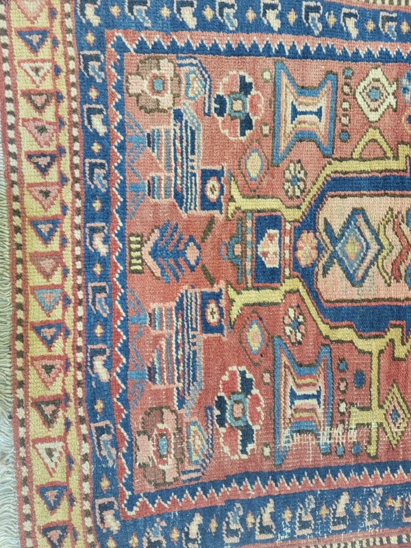 Antique Oriental Hand-Knotted Wool Runner Terracotta/Navy Blue/Beige 2'8" x 10'5 gallery
