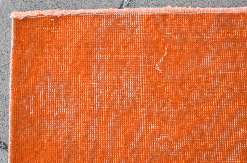 Vintage Turkish Rug 26'' x 102'' Hand-knotted Over Dyed Runner Wool Orange Rug gallery