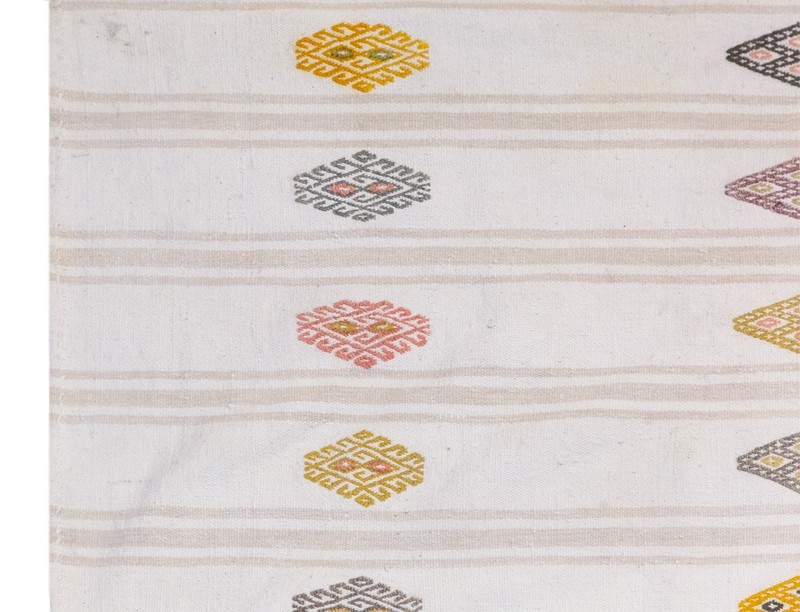 Handwoven Vintage Turkish Kilim Rug 186x234 cm | Neutral Striped Cotton Rug gallery