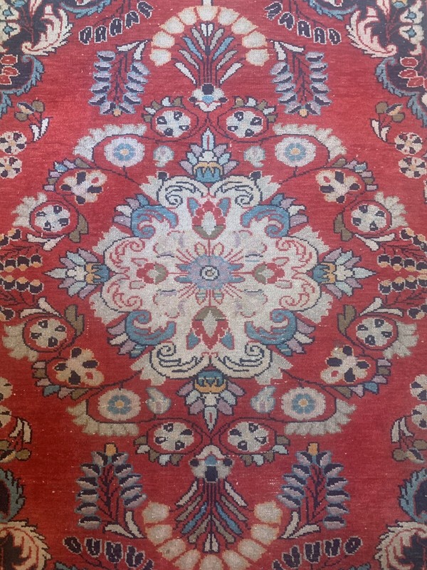 Vintage 1920s / 30s Art Deco Bordered Floral Medium Pile Wool Rug 6ft 9 x 5ft 2 gallery