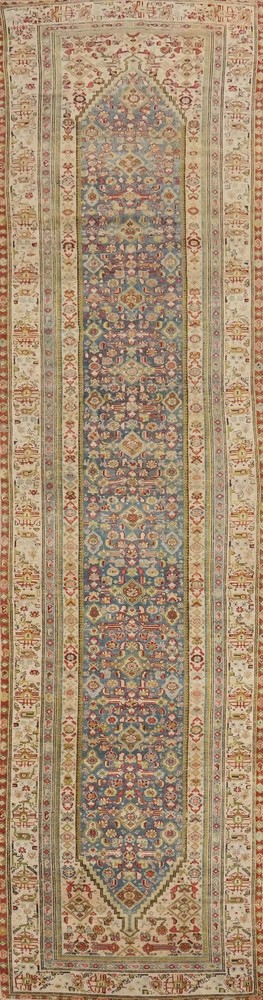 Pre-1900 Handmade Runner Rug Blue Wool 16 ft Traditional Antique Carpet 3x16