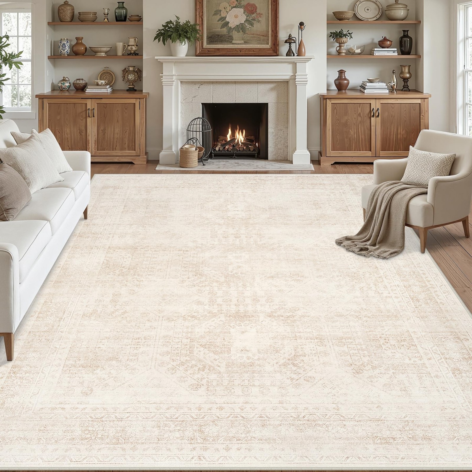8x10 Area Rugs for Living Room: Vintage Boho Neutral Washable Rug Indoor Soft... gallery