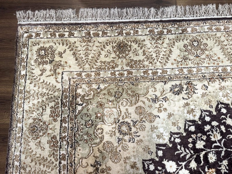 Indian Kashmiri Silk Rug 10x14, Floral Medallion gallery