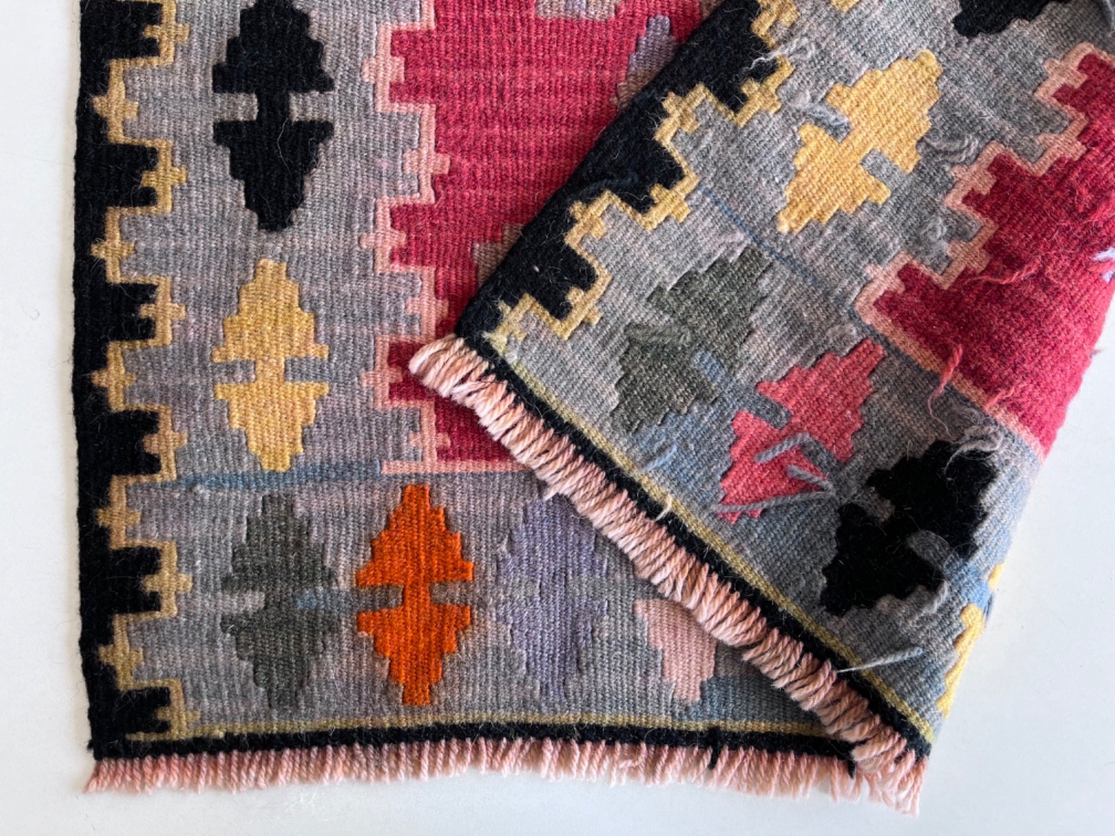 Vintage Turkish Kilim Rug 2x3 ft Handwoven Wool Boho Tribal Home Decor 85x64cm gallery