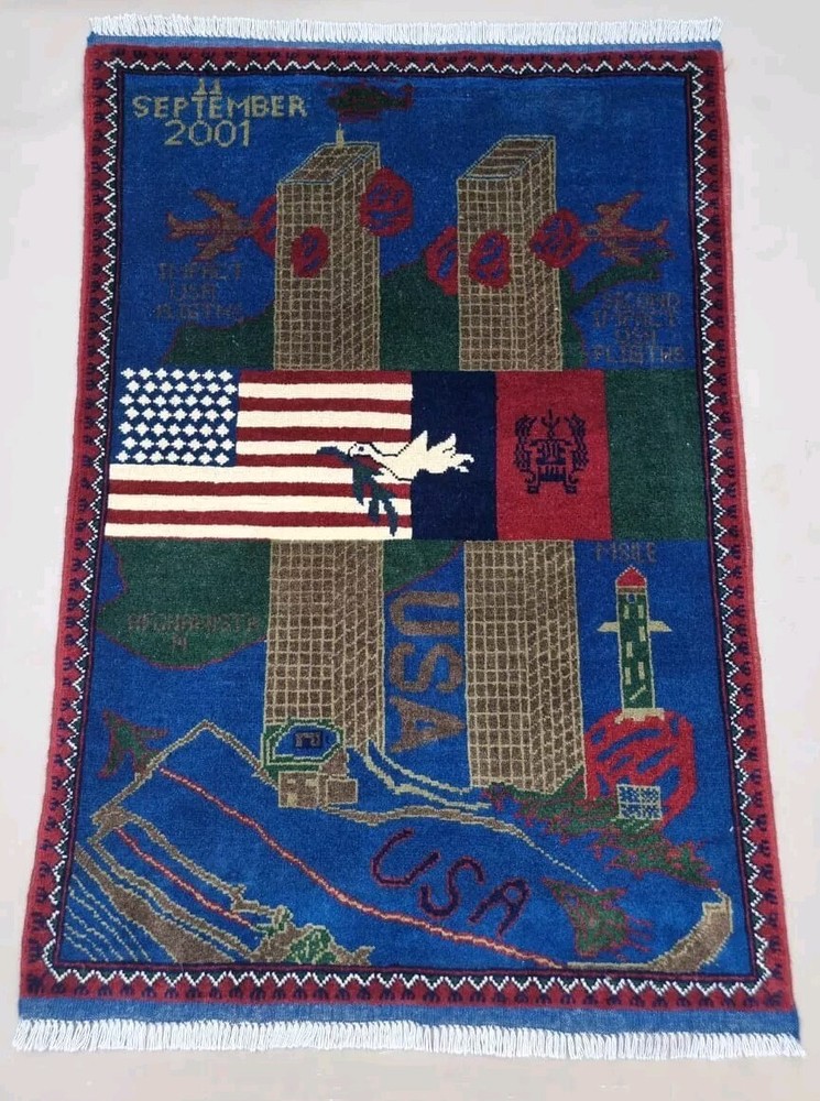 WAR Handmade Afghan Rug Trabal 9/11 War Area Rug weapon Wool War Rug 120x80 Cm