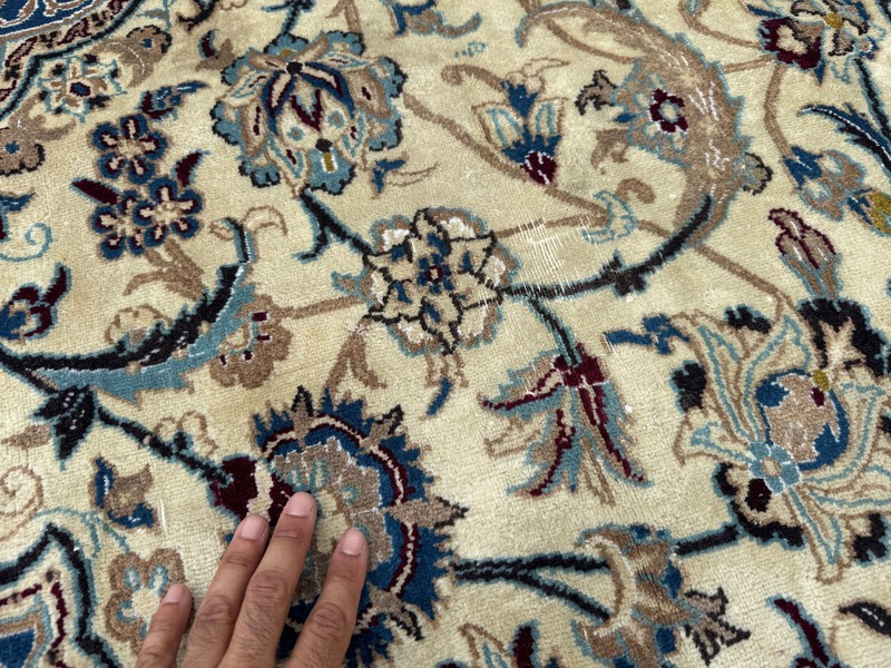 ANTIQUE IVORY ORIENTAL RUG 7x12 HANDKNOTTED vintage blue fine big real handmade gallery