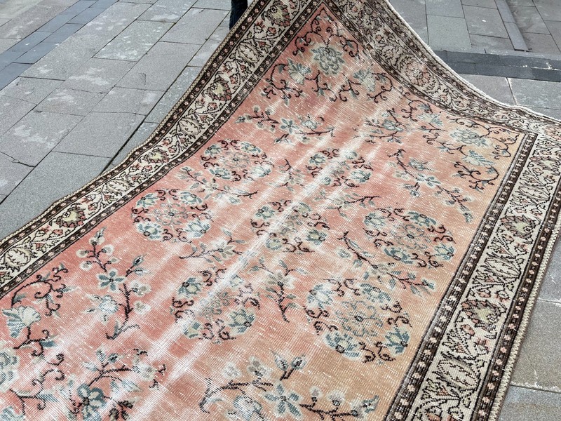 5.3x8.6 Ft Vintage Turkish Rug Distressed Floral Oushak Style Wool 5x9 gallery