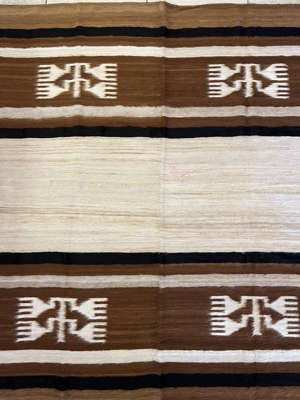 Vintage MCM 1950s Handmade Brown Turkish Mohair Woven Area Rug/Blanket 75” x 66” gallery
