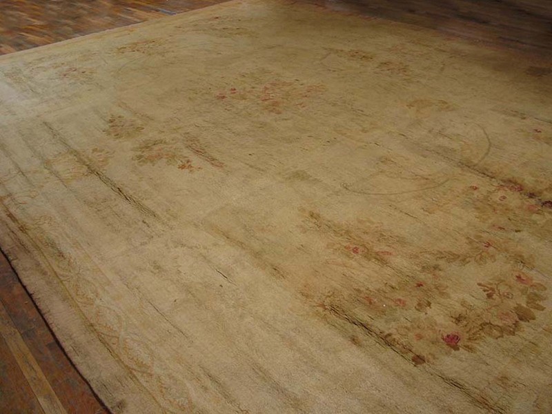 14'x18' Late 19th Century Large Antique Light Cream Color Floral French Pile gallery