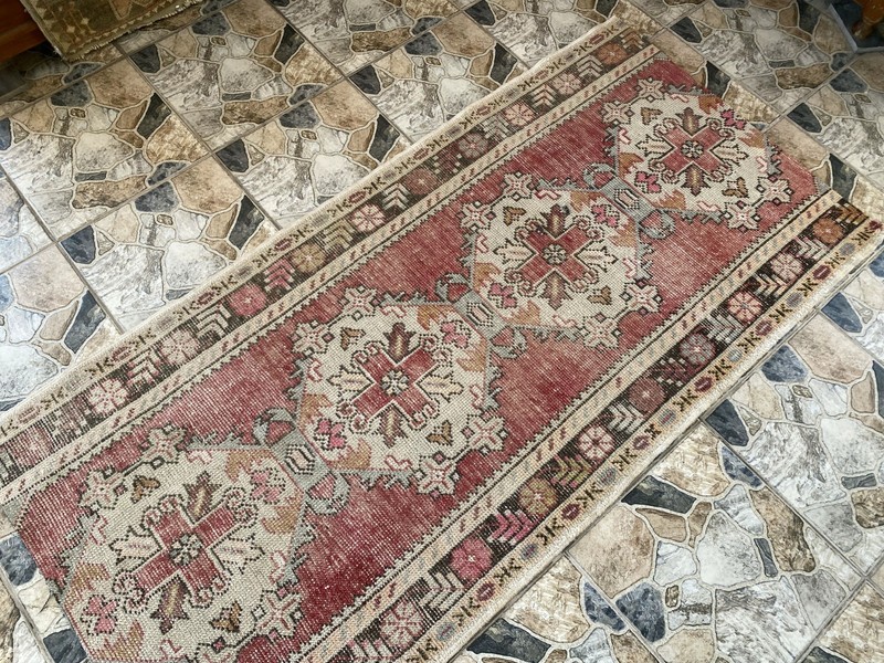 1970s Geometric Turkish Vintage Runner, Tribal Handmade Anatolian Rug 3.3 × 6.7 gallery