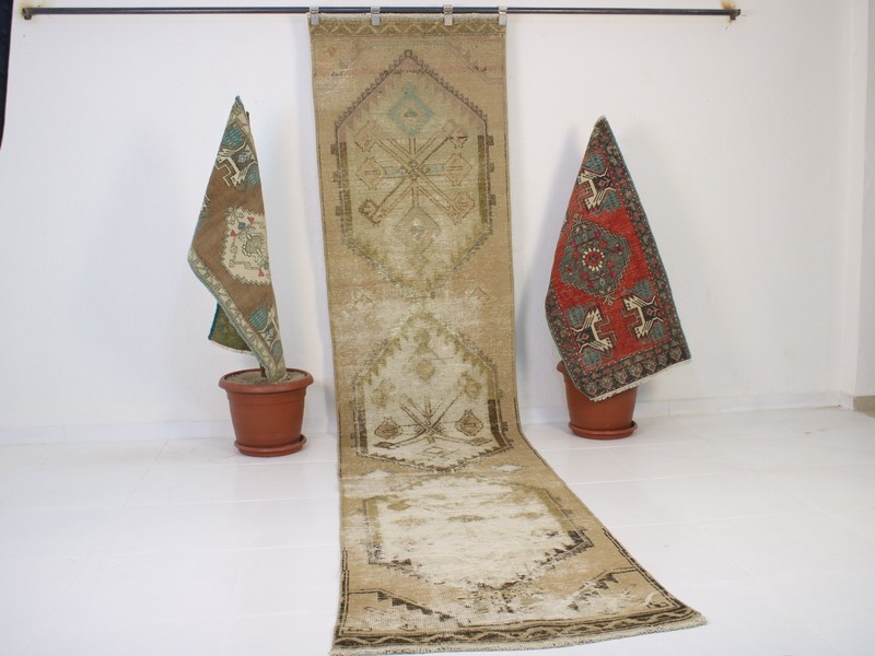 3x12 Turkish Handmade Runner Rug Brown Muted Tribal 2.6x11.9 ft gallery