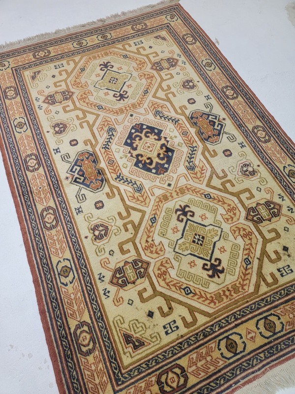 Antique Oriental Hand-Knotted Wool Area Rug Kazak Beige/Green/Blue 4'7" x 7'3" gallery