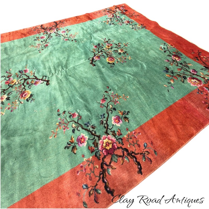 antique 1920's ANTIQUE ART DECO CHINESE NICHOLS RUG 9x11.6 ROOM SIZE BEAUTY gallery