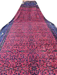 Auth: Lahore Rug Dated 1916 Velvety Wool Beauty Botanical Magenta 11×22