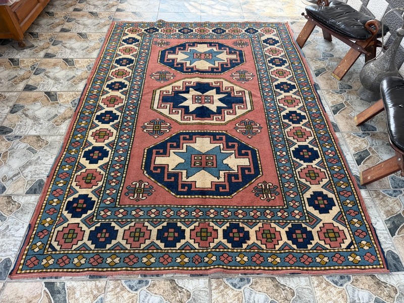 Vintage Oushak Tribal Rug Handmade Kurdish Anatolian Wool Geometric Area Rug 5x8 gallery