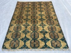 3×4 ft Turkoman Bokhara All-Over Octagonal Gul Handknotted Wool Vintage Rug